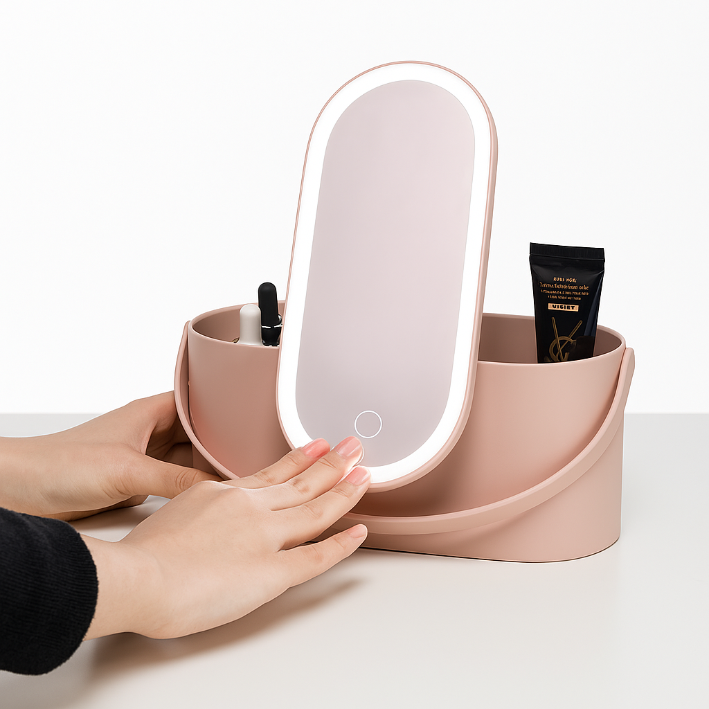 Portable LED Light Storage Box Beauty And Makeup Mirror