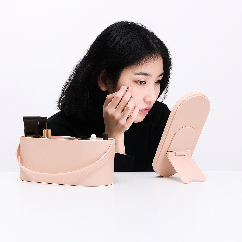 Portable LED Light Storage Box Beauty And Makeup Mirror